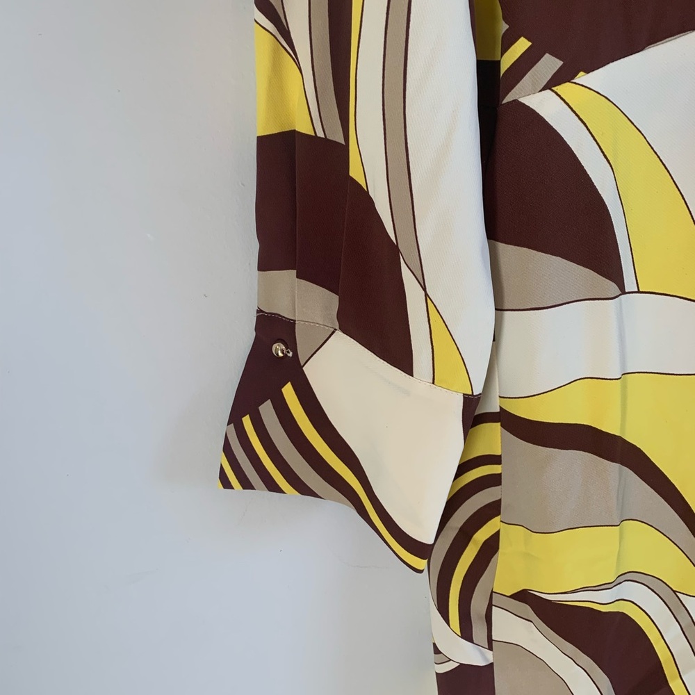 House of Harlow 1960 Yellow and Brown Geometric Wrap Dress Vintage Retro Style - Picture 5 of 6